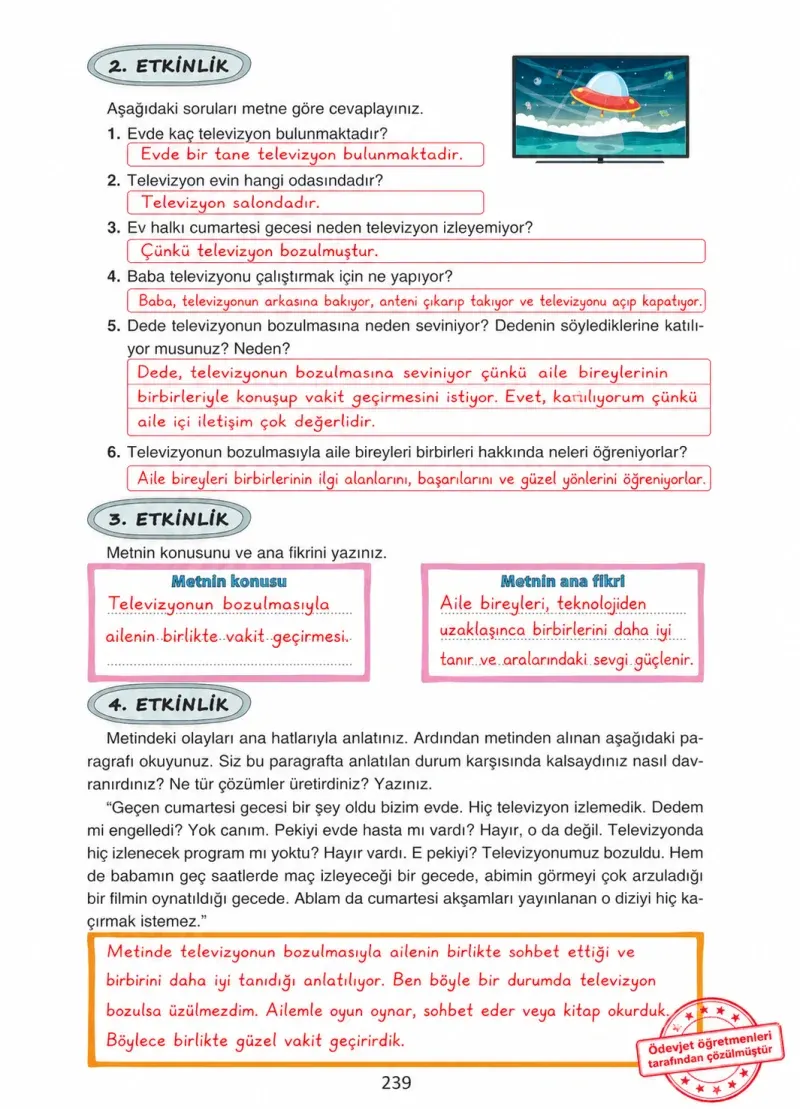 4. Sınıf Türkçe Ders Kitabı Cevapları Ada Yayınları Sayfa 239 Çözüm Görseli