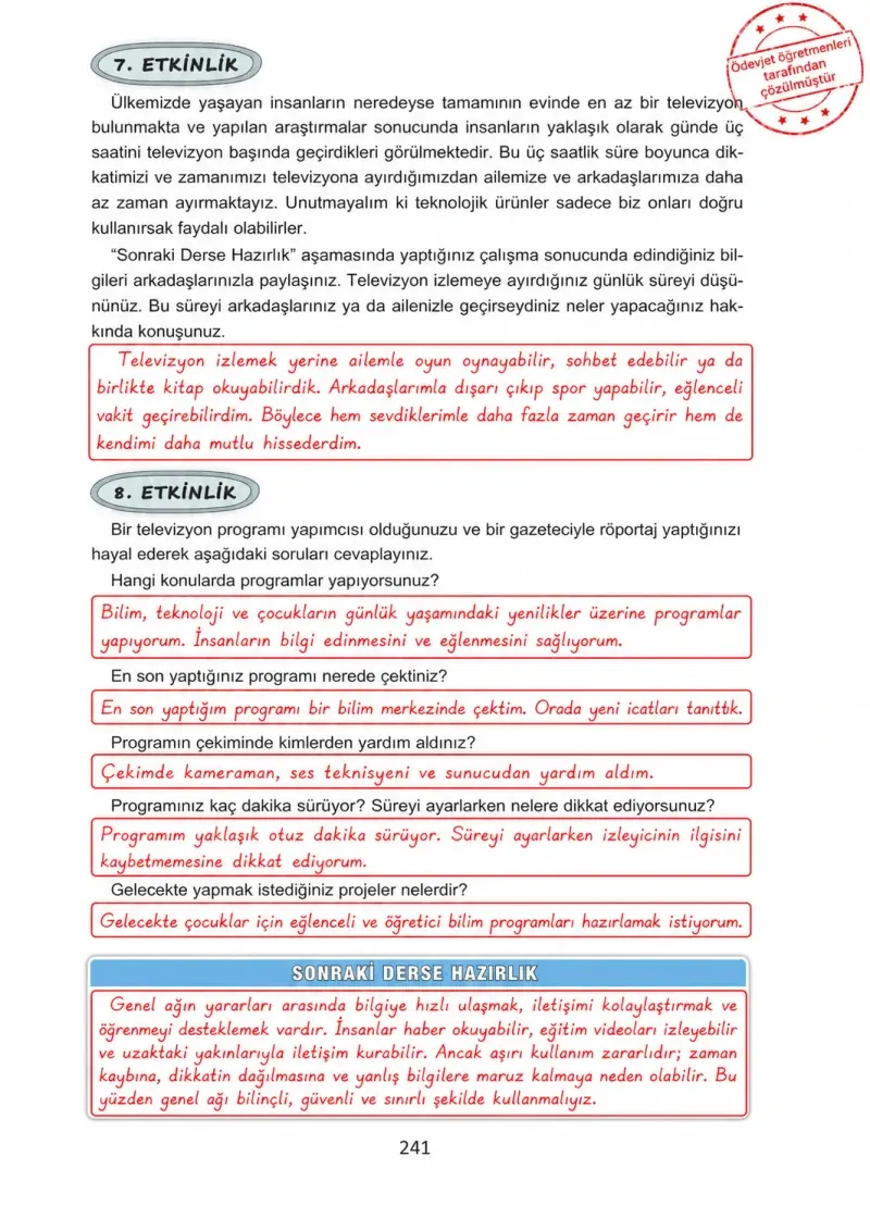 4. Sınıf Türkçe Ders Kitabı Cevapları Ada Yayınları Sayfa 241 Çözüm Görseli