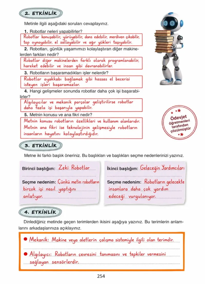 4. Sınıf Türkçe Ders Kitabı Cevapları Ada Yayınları Sayfa 254 Çözüm Görseli