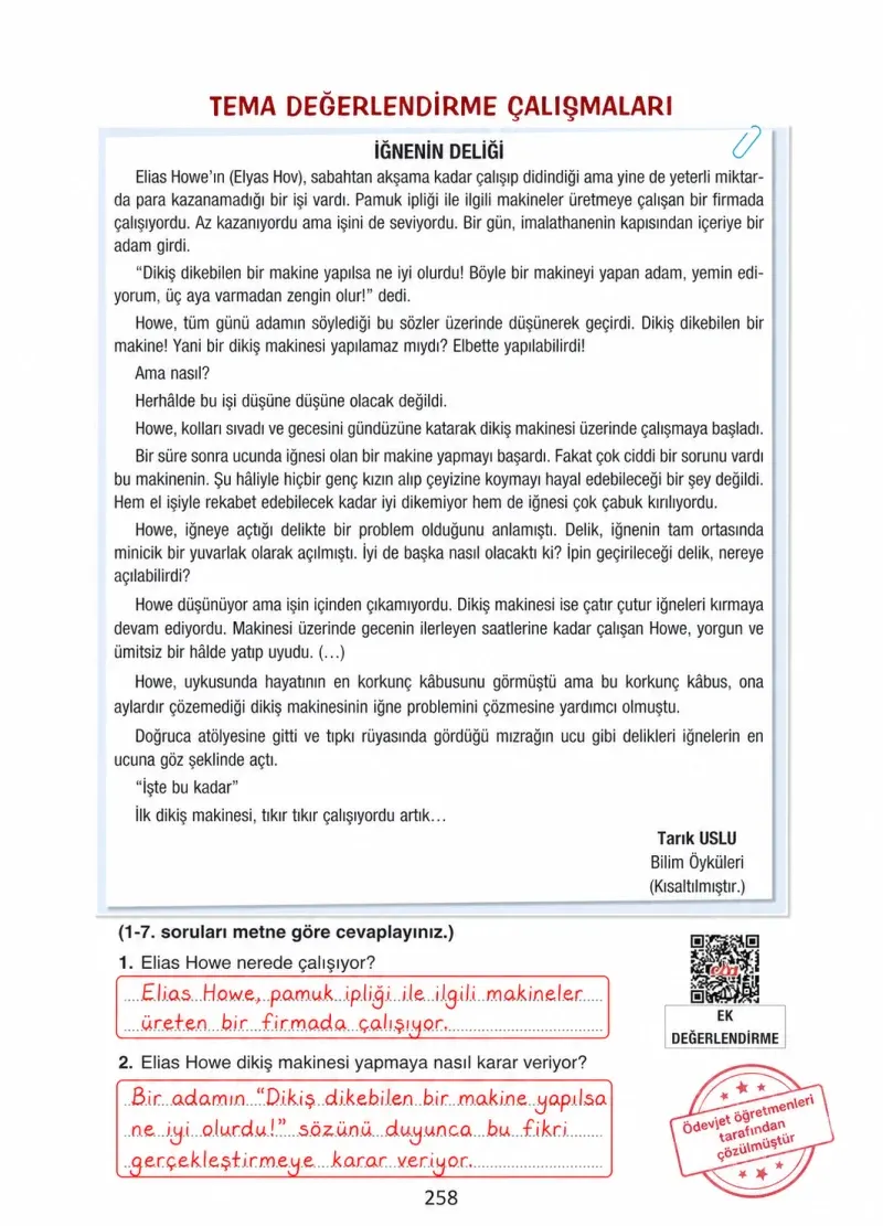 4. Sınıf Türkçe Ders Kitabı Cevapları Ada Yayınları Sayfa 258 Çözüm Görseli