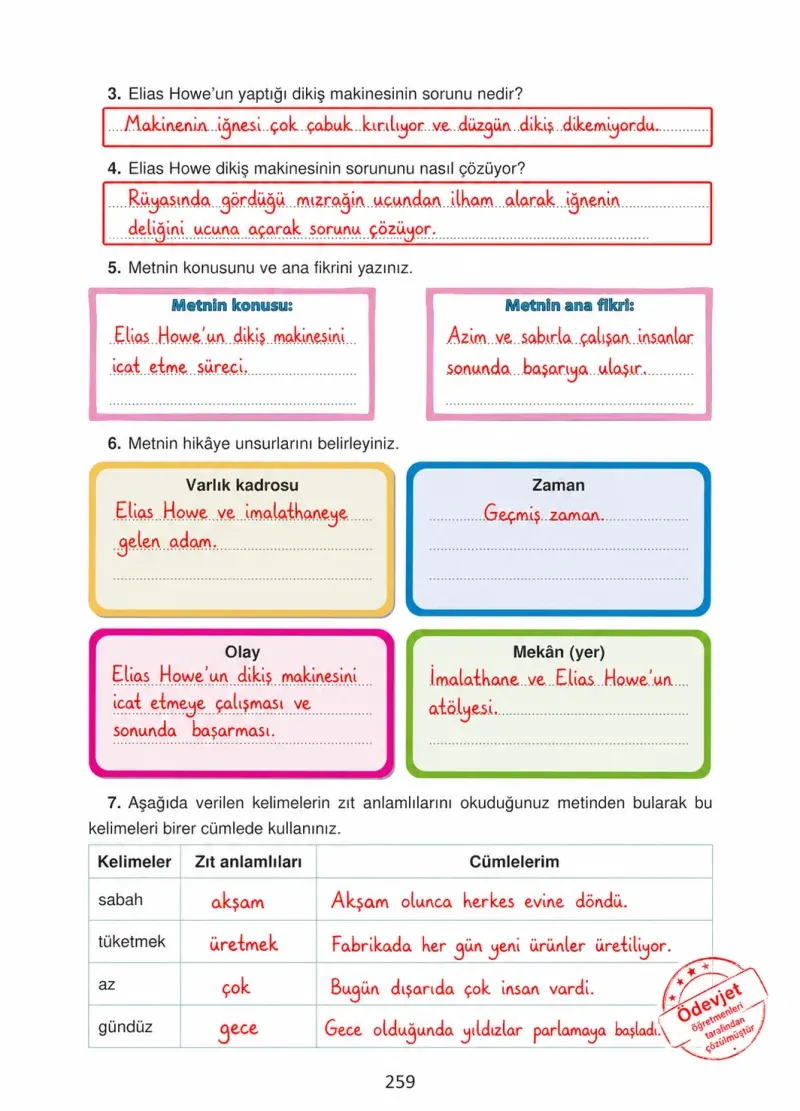 4. Sınıf Türkçe Ders Kitabı Cevapları Ada Yayınları Sayfa 259 Çözüm Görseli
