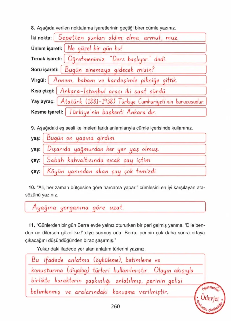 4. Sınıf Türkçe Ders Kitabı Cevapları Ada Yayınları Sayfa 260 Çözüm Görseli