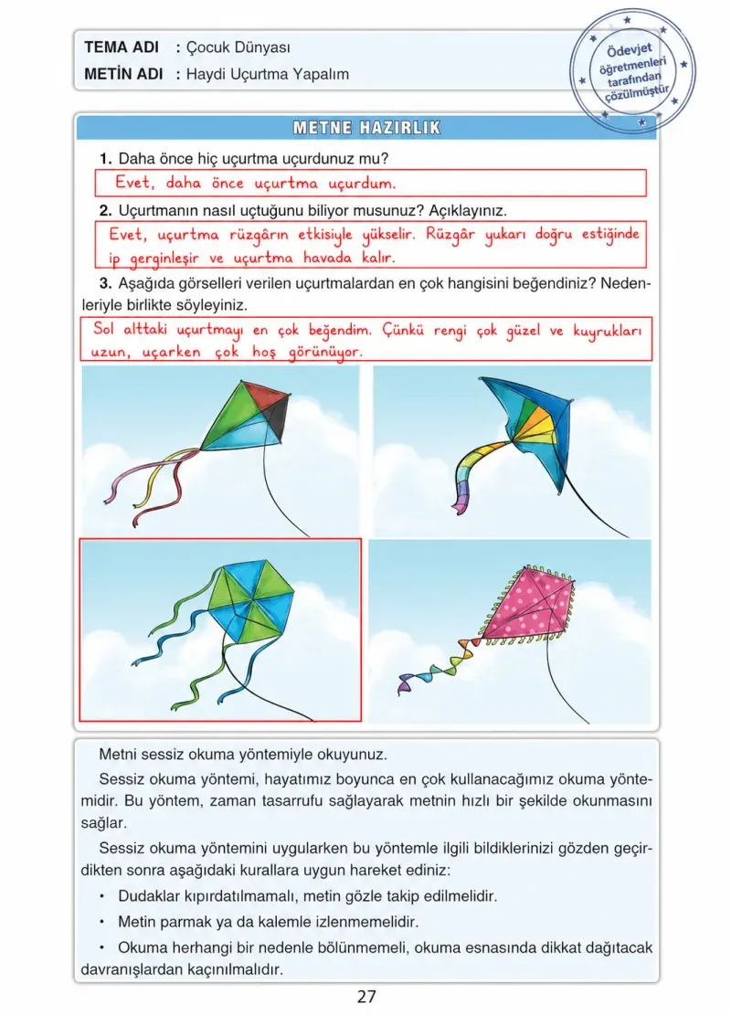 4. Sınıf Türkçe Ders Kitabı Cevapları Ada Yayınları Sayfa 27 Çözüm Görseli