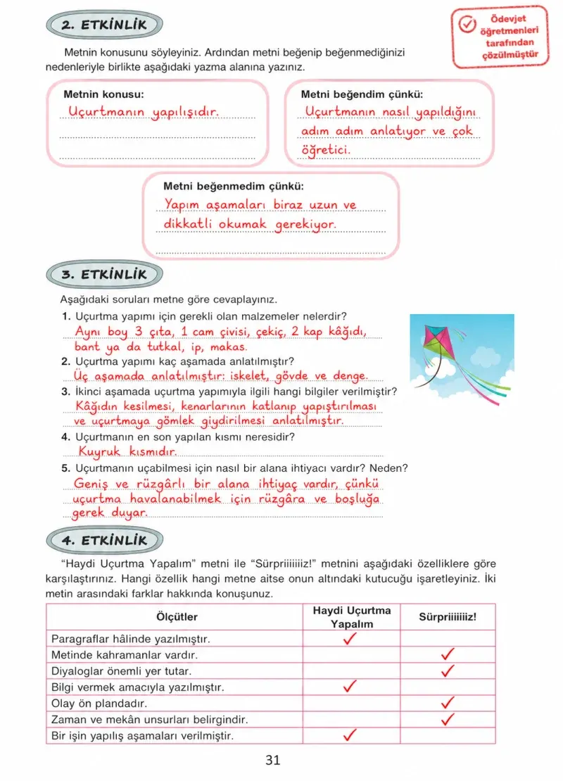 4. Sınıf Türkçe Ders Kitabı Cevapları Ada Yayınları Sayfa 31 Çözüm Görseli