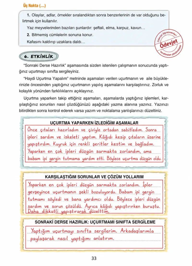 4. Sınıf Türkçe Ders Kitabı Cevapları Ada Yayınları Sayfa 33 Çözüm Görseli