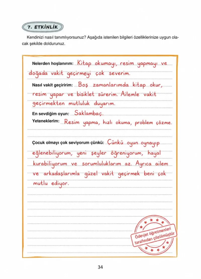 4. Sınıf Türkçe Ders Kitabı Cevapları Ada Yayınları Sayfa 34 Çözüm Görseli