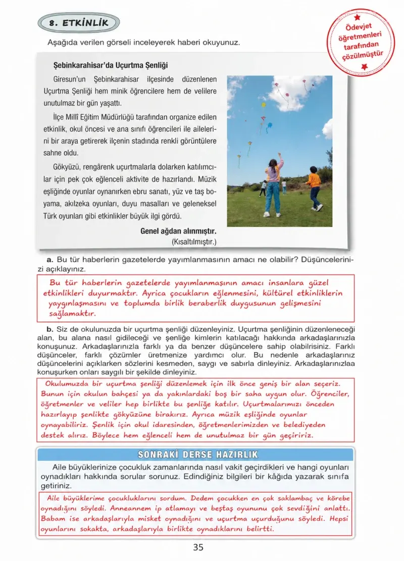 4. Sınıf Türkçe Ders Kitabı Cevapları Ada Yayınları Sayfa 35 Çözüm Görseli