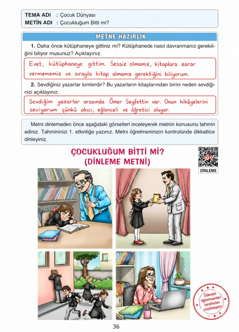 4. Sınıf Türkçe Ders Kitabı Cevapları Ada Yayınları Sayfa 36 Çözüm Görseli