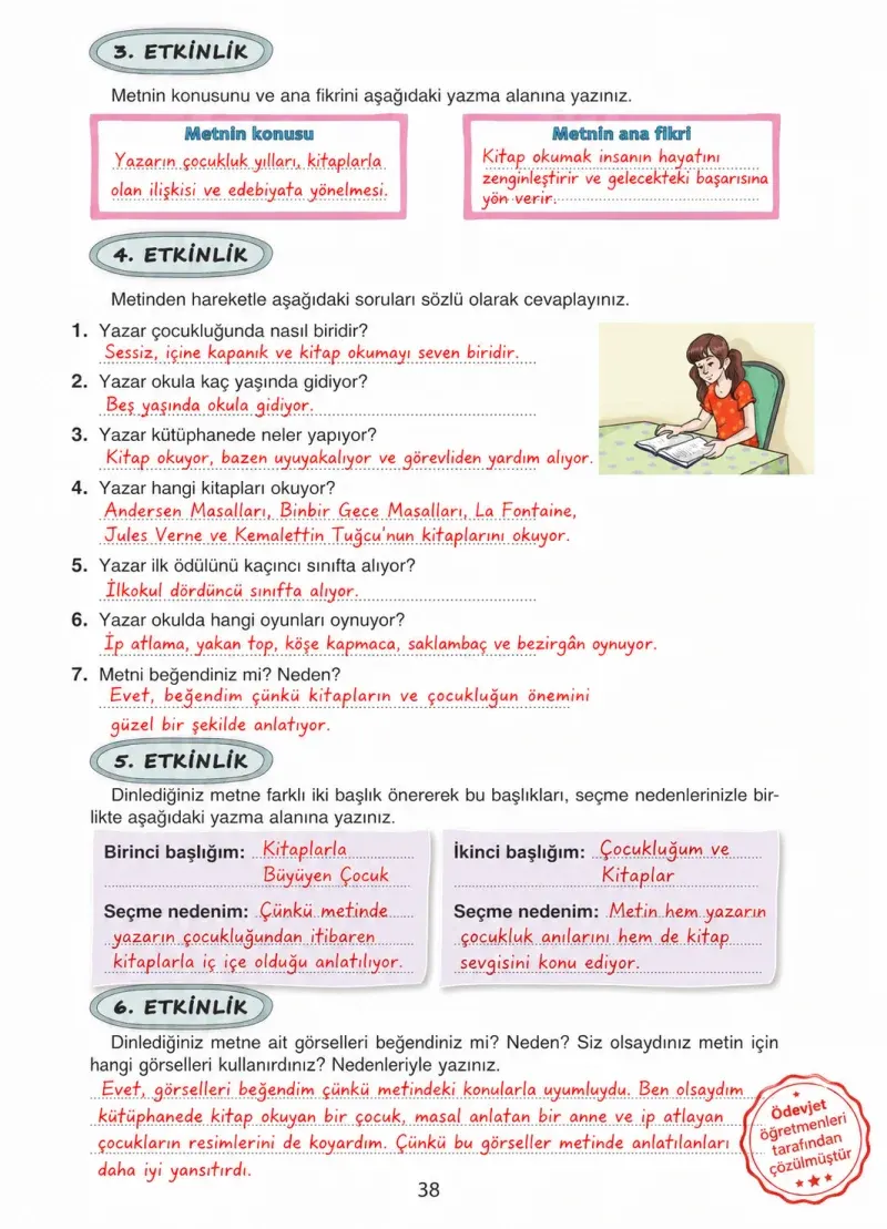 4. Sınıf Türkçe Ders Kitabı Cevapları Ada Yayınları Sayfa 38 Çözüm Görseli