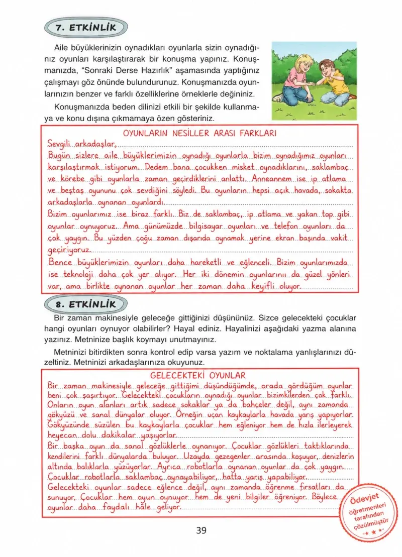 4. Sınıf Türkçe Ders Kitabı Cevapları Ada Yayınları Sayfa 39 Çözüm Görseli