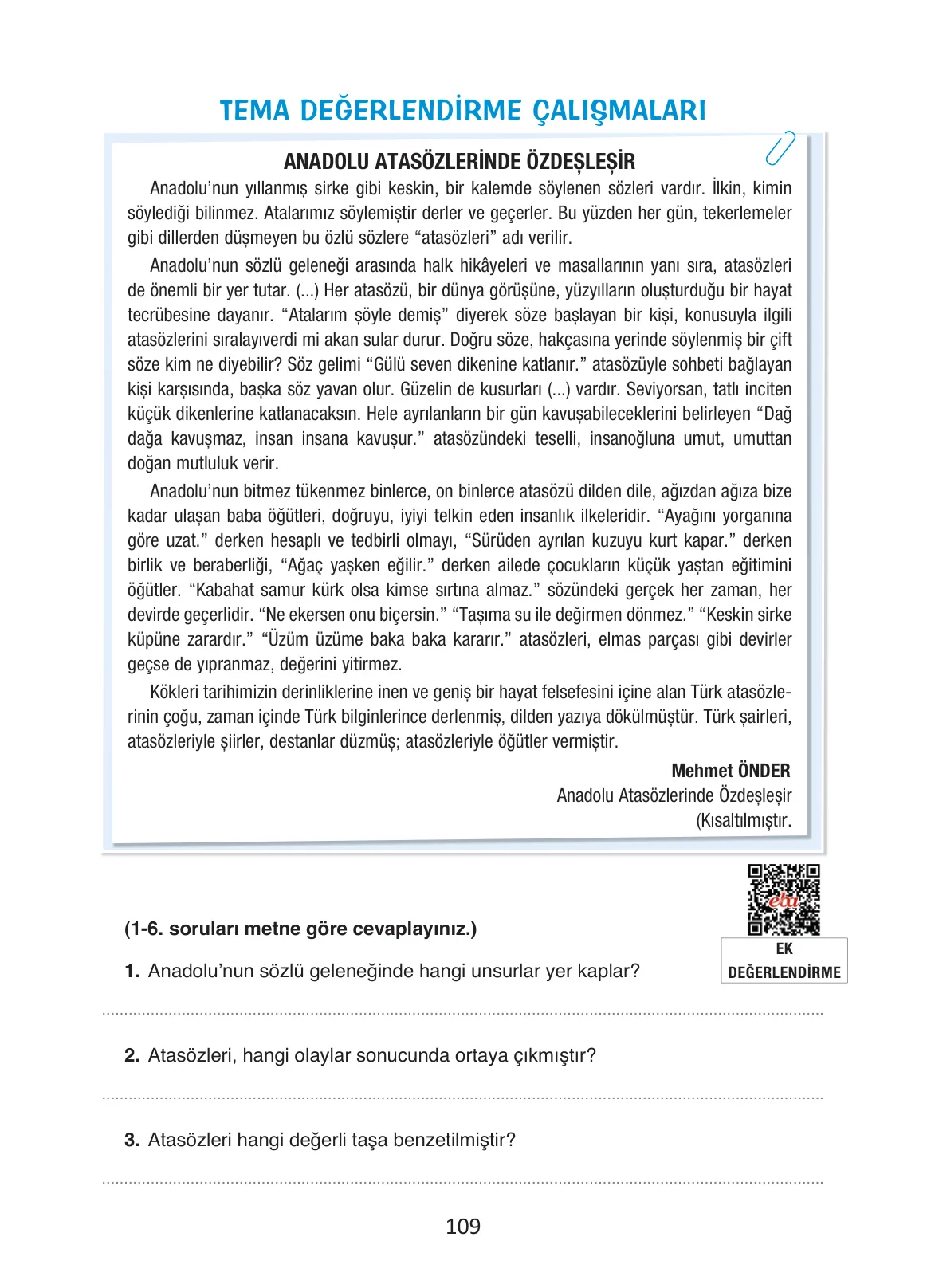 4. Sınıf Türkçe Ders Kitabı Cevapları Ada Yayınları Sayfa 109