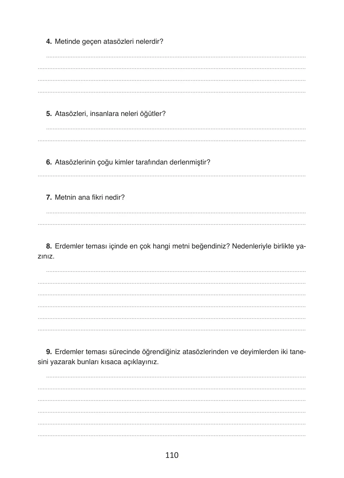 4. Sınıf Türkçe Ders Kitabı Cevapları Ada Yayınları Sayfa 110
