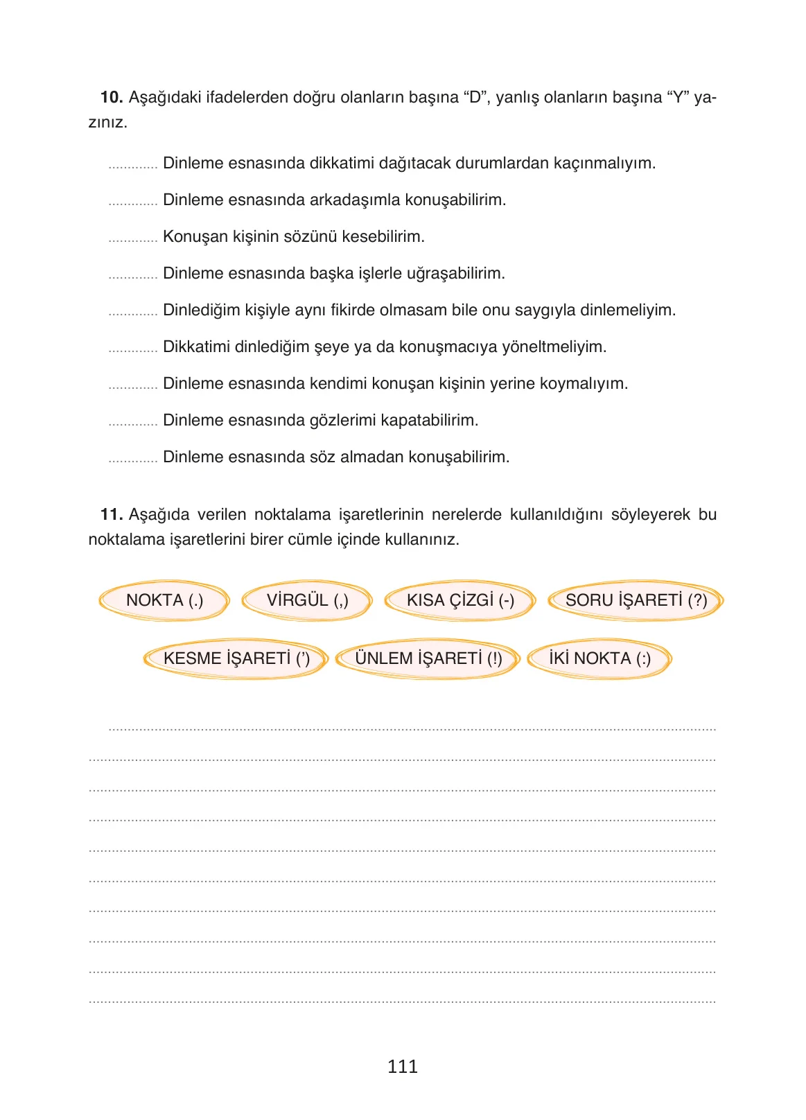 4. Sınıf Türkçe Ders Kitabı Cevapları Ada Yayınları Sayfa 111