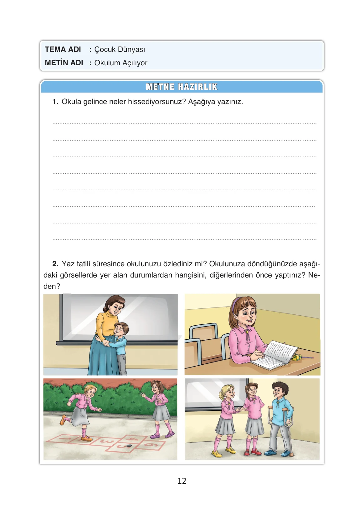 4. Sınıf Türkçe Ders Kitabı Cevapları Ada Yayınları Sayfa 12