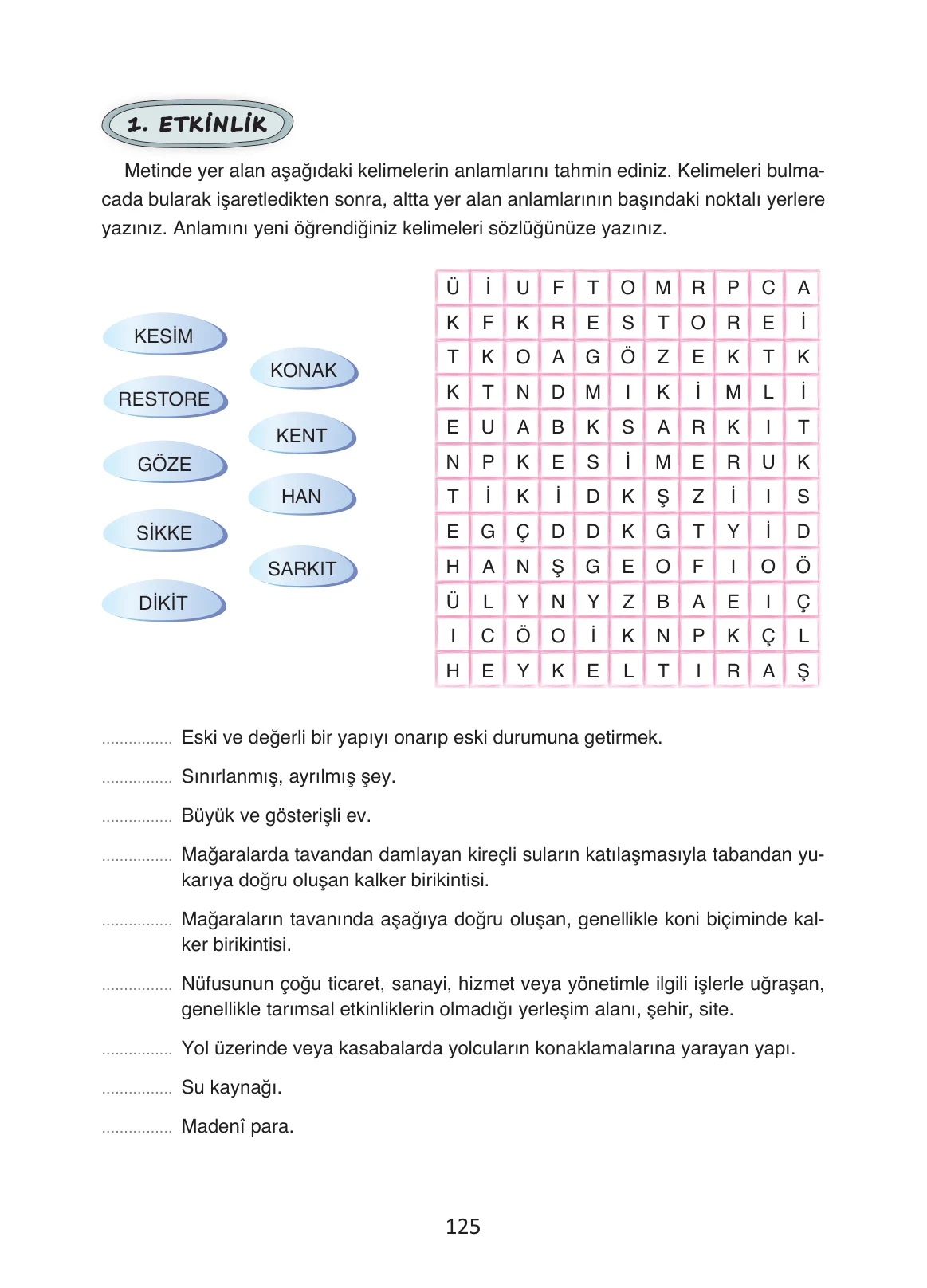 4. Sınıf Türkçe Ders Kitabı Cevapları Ada Yayınları Sayfa 125