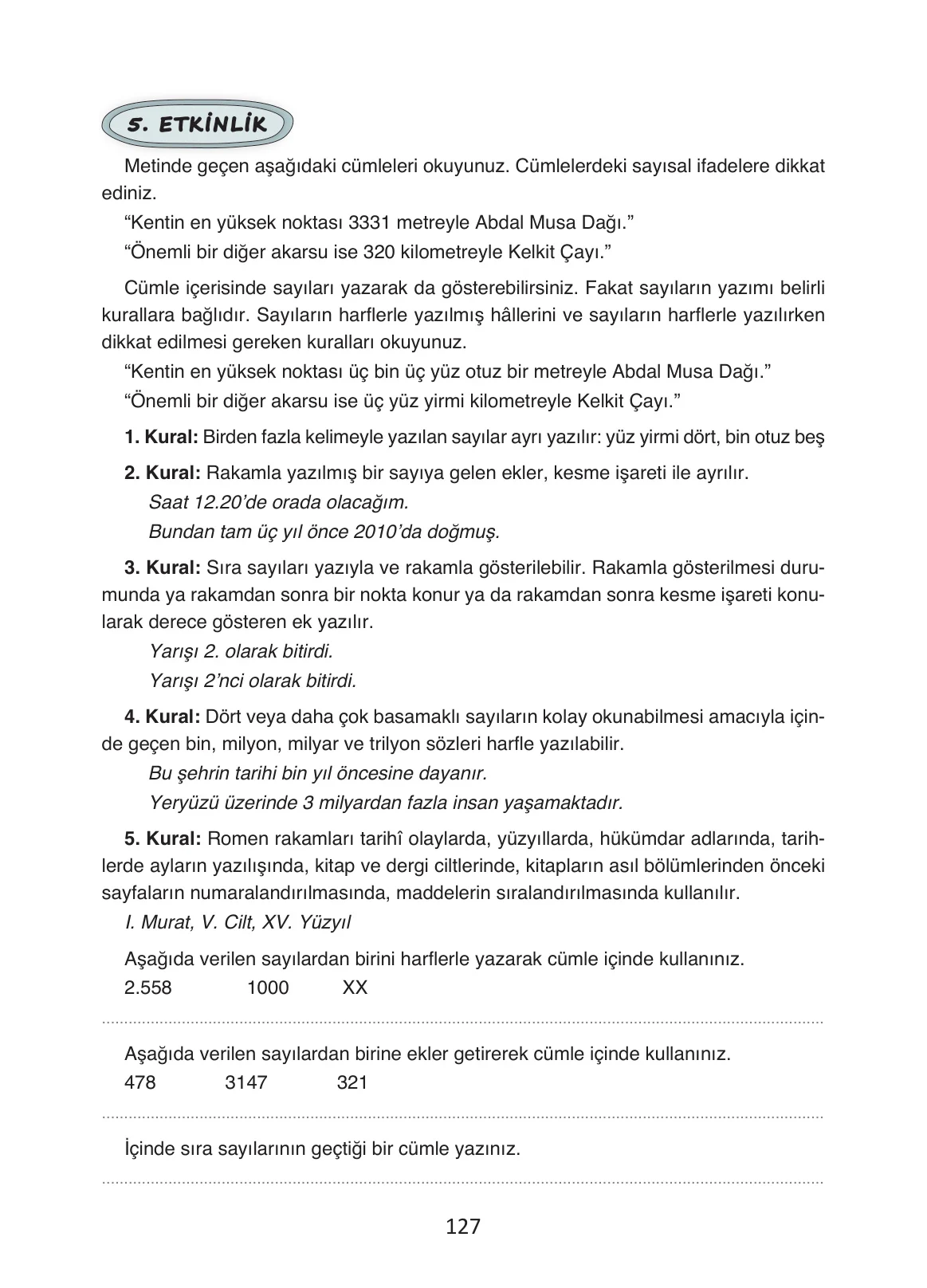 4. Sınıf Türkçe Ders Kitabı Cevapları Ada Yayınları Sayfa 127