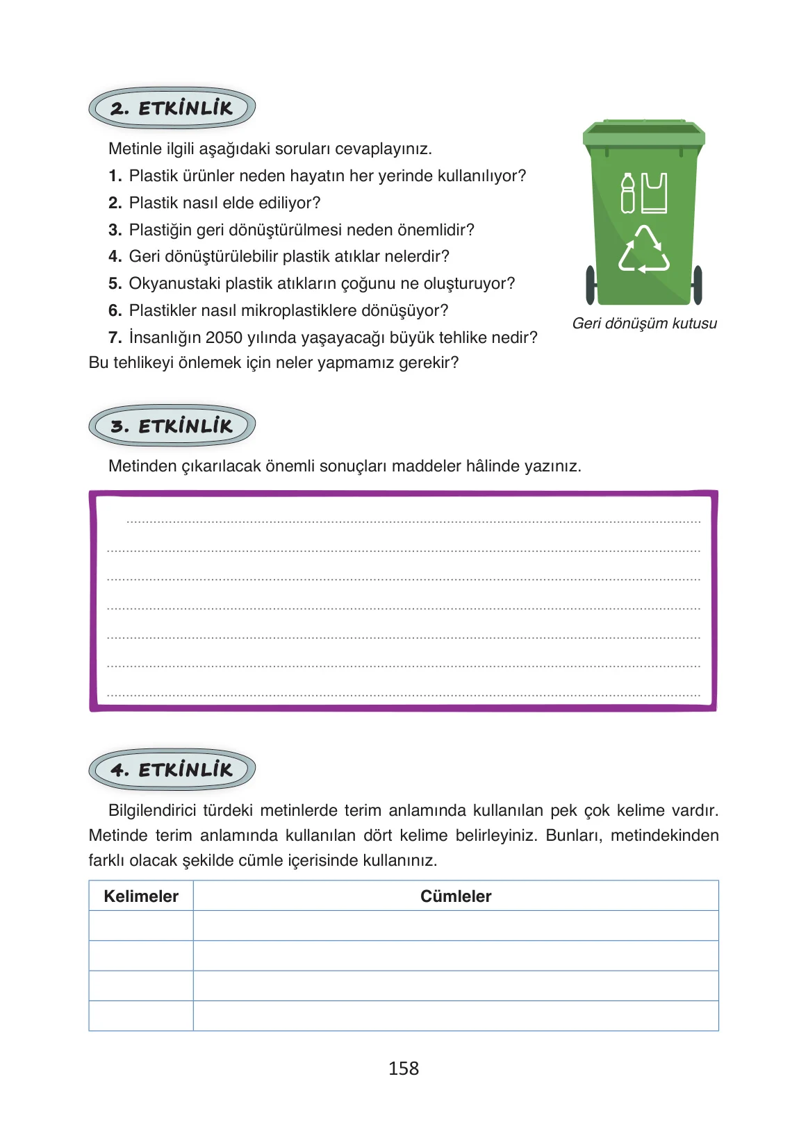 4. Sınıf Türkçe Ders Kitabı Cevapları Ada Yayınları Sayfa 158