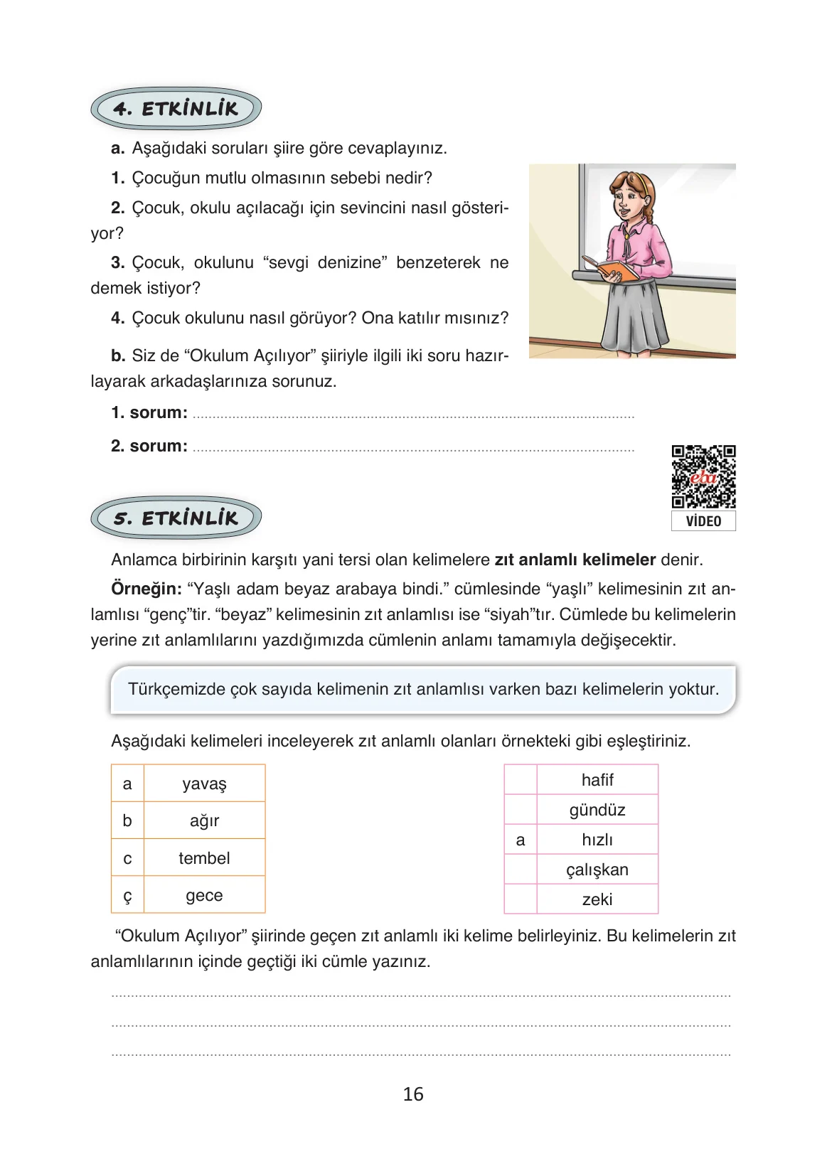 4. Sınıf Türkçe Ders Kitabı Cevapları Ada Yayınları Sayfa 16
