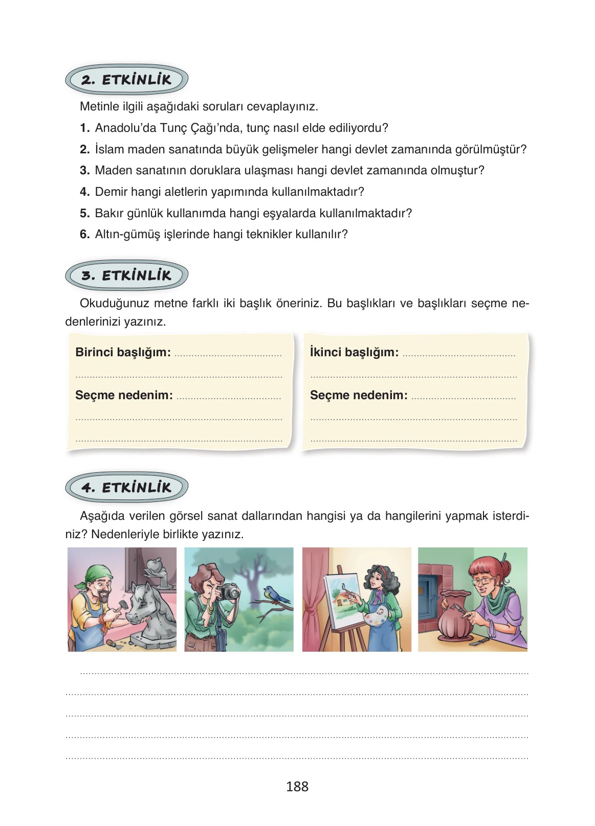 4. Sınıf Türkçe Ders Kitabı Cevapları Ada Yayınları Sayfa 188