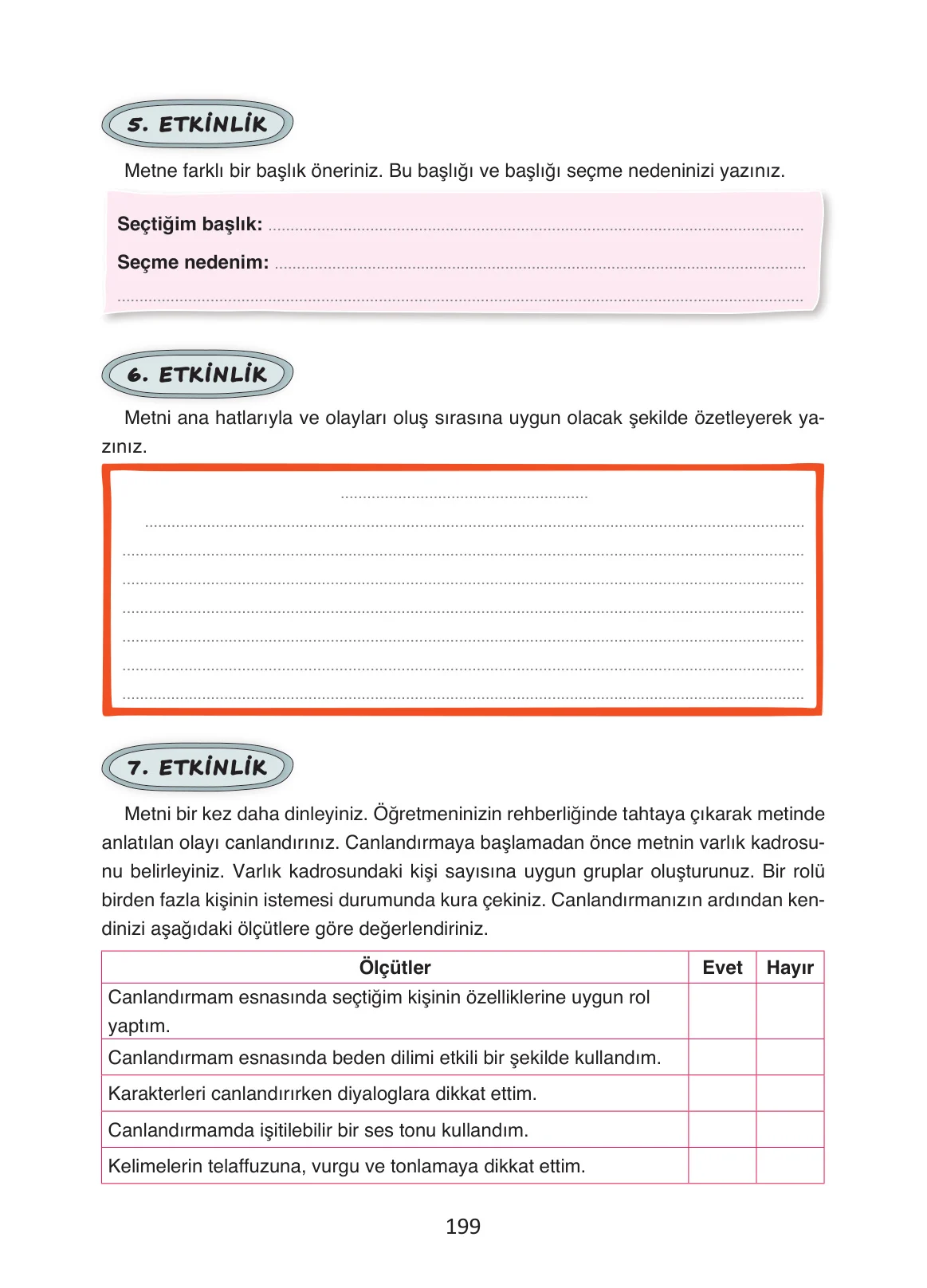 4. Sınıf Türkçe Ders Kitabı Cevapları Ada Yayınları Sayfa 199