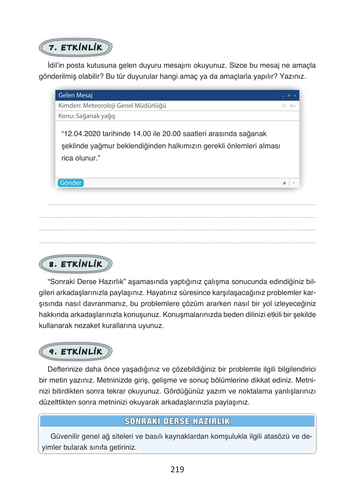 4. Sınıf Türkçe Ders Kitabı Cevapları Ada Yayınları Sayfa 219
