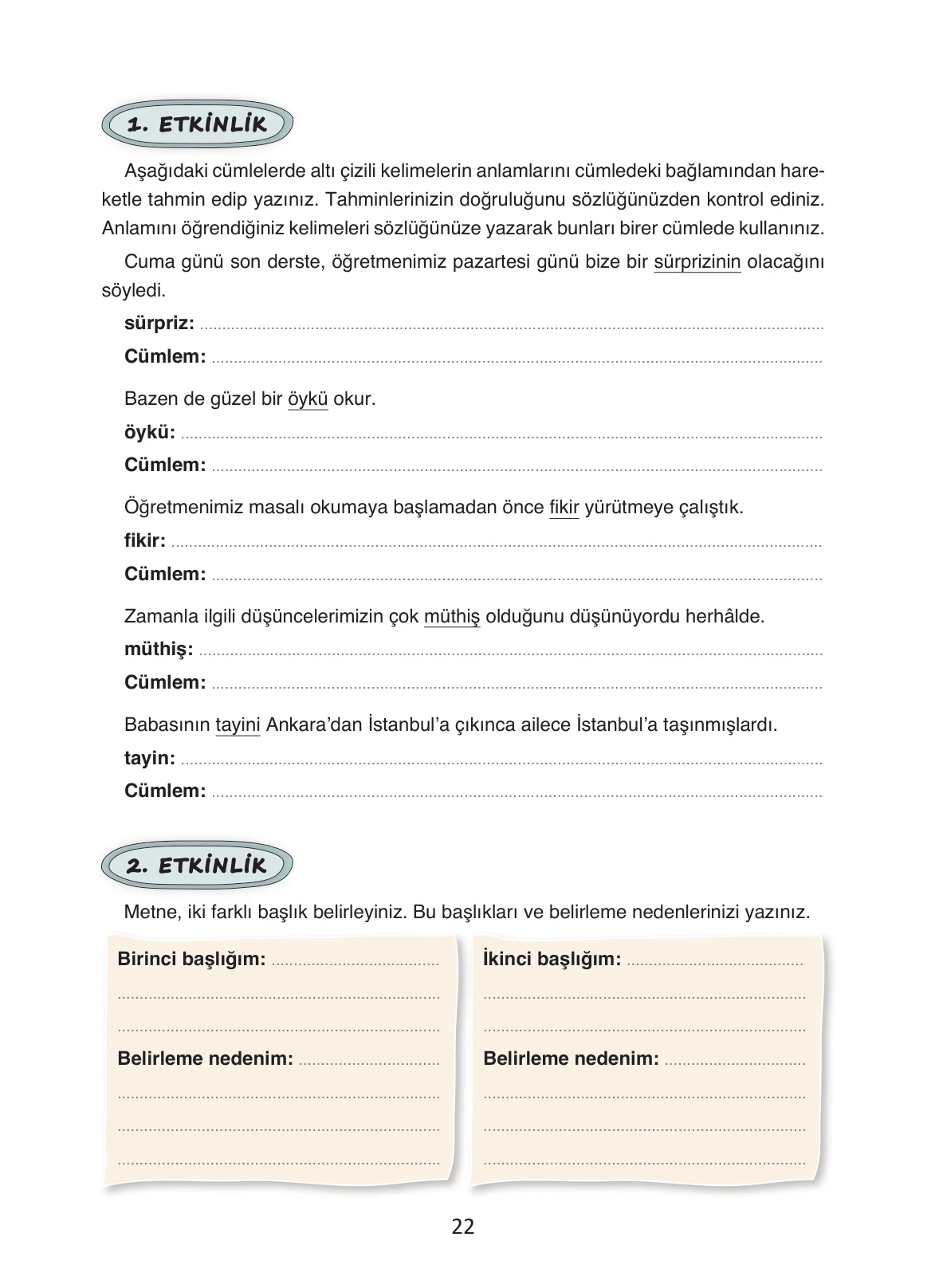 4. Sınıf Türkçe Ders Kitabı Cevapları Ada Yayınları Sayfa 22