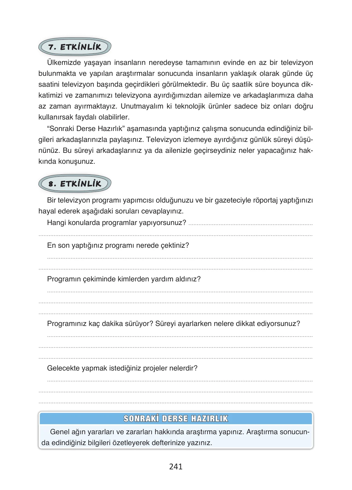 4. Sınıf Türkçe Ders Kitabı Cevapları Ada Yayınları Sayfa 241