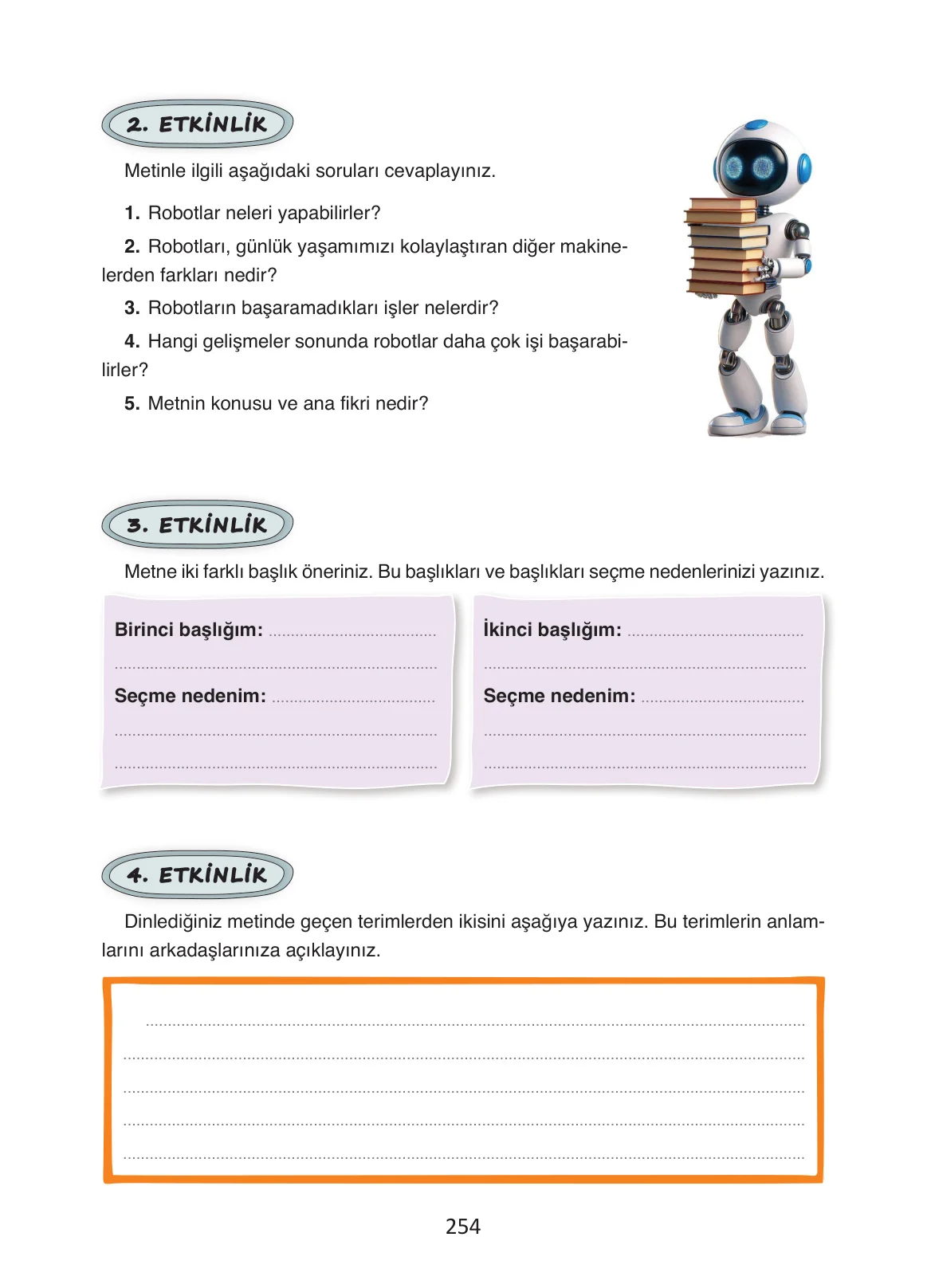 4. Sınıf Türkçe Ders Kitabı Cevapları Ada Yayınları Sayfa 254