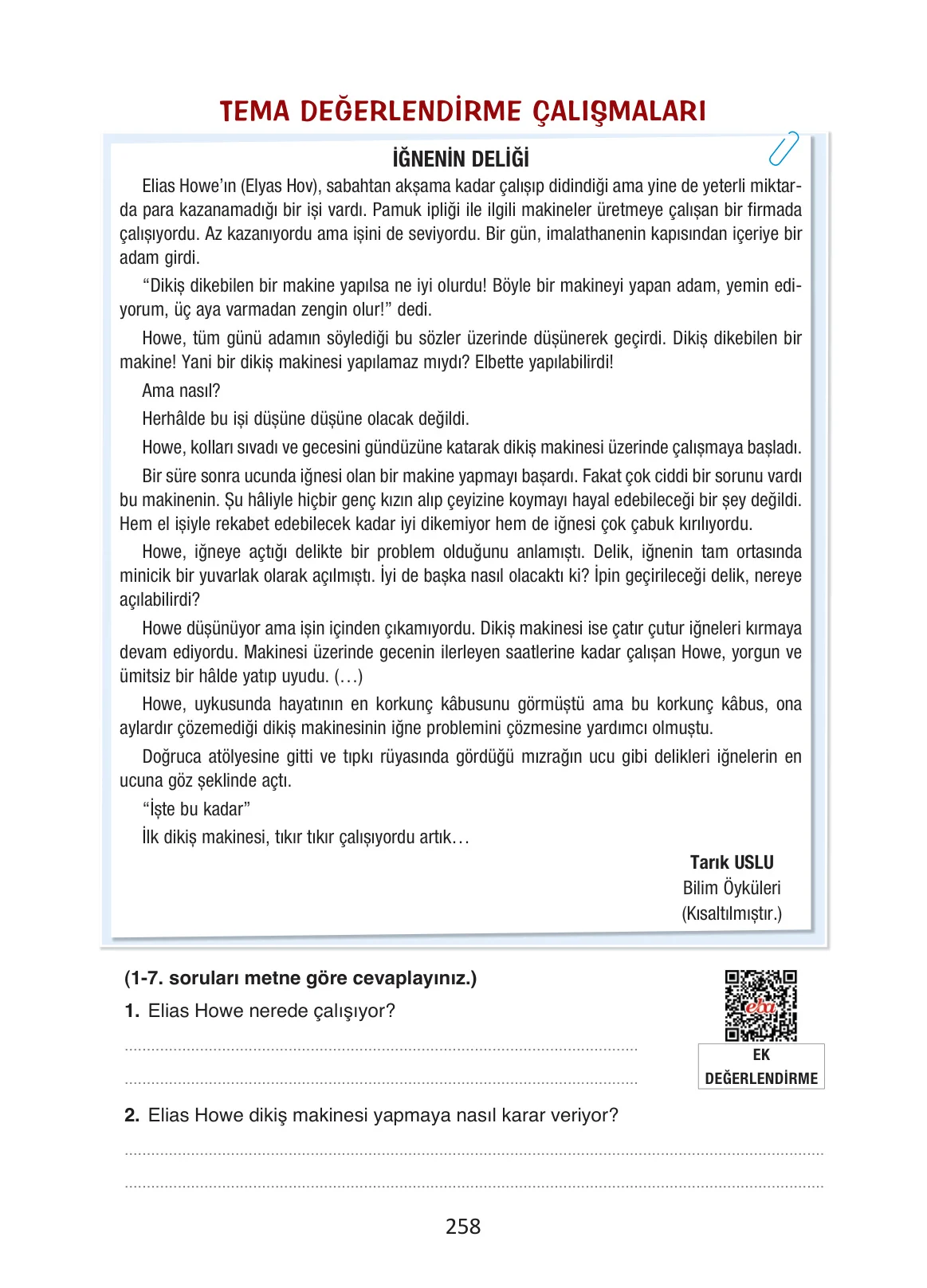 4. Sınıf Türkçe Ders Kitabı Cevapları Ada Yayınları Sayfa 258