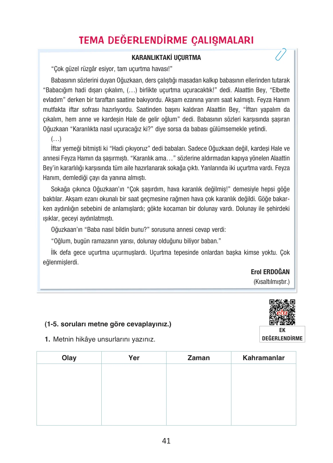 4. Sınıf Türkçe Ders Kitabı Cevapları Ada Yayınları Sayfa 41