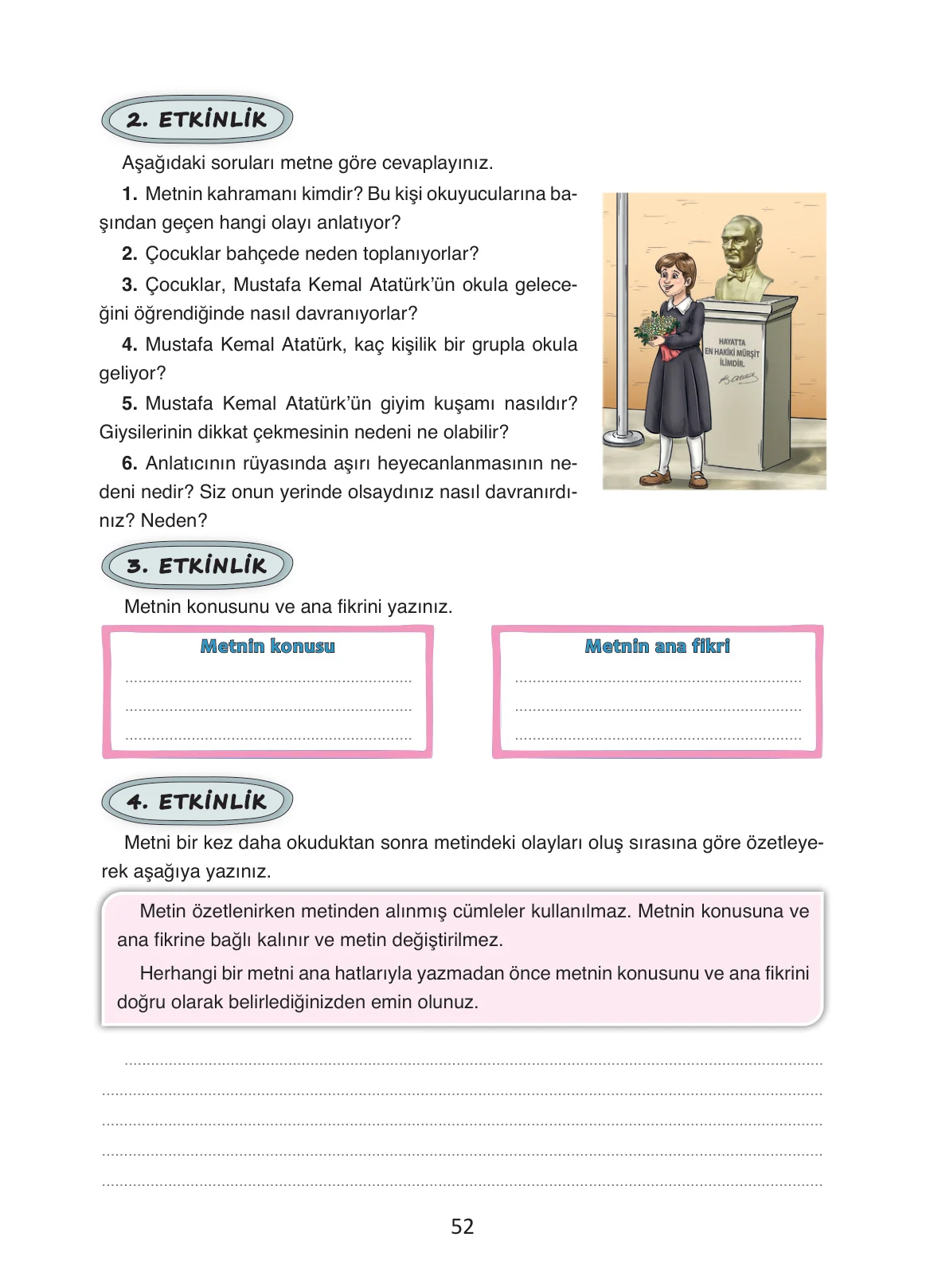 4. Sınıf Türkçe Ders Kitabı Cevapları Ada Yayınları Sayfa 52