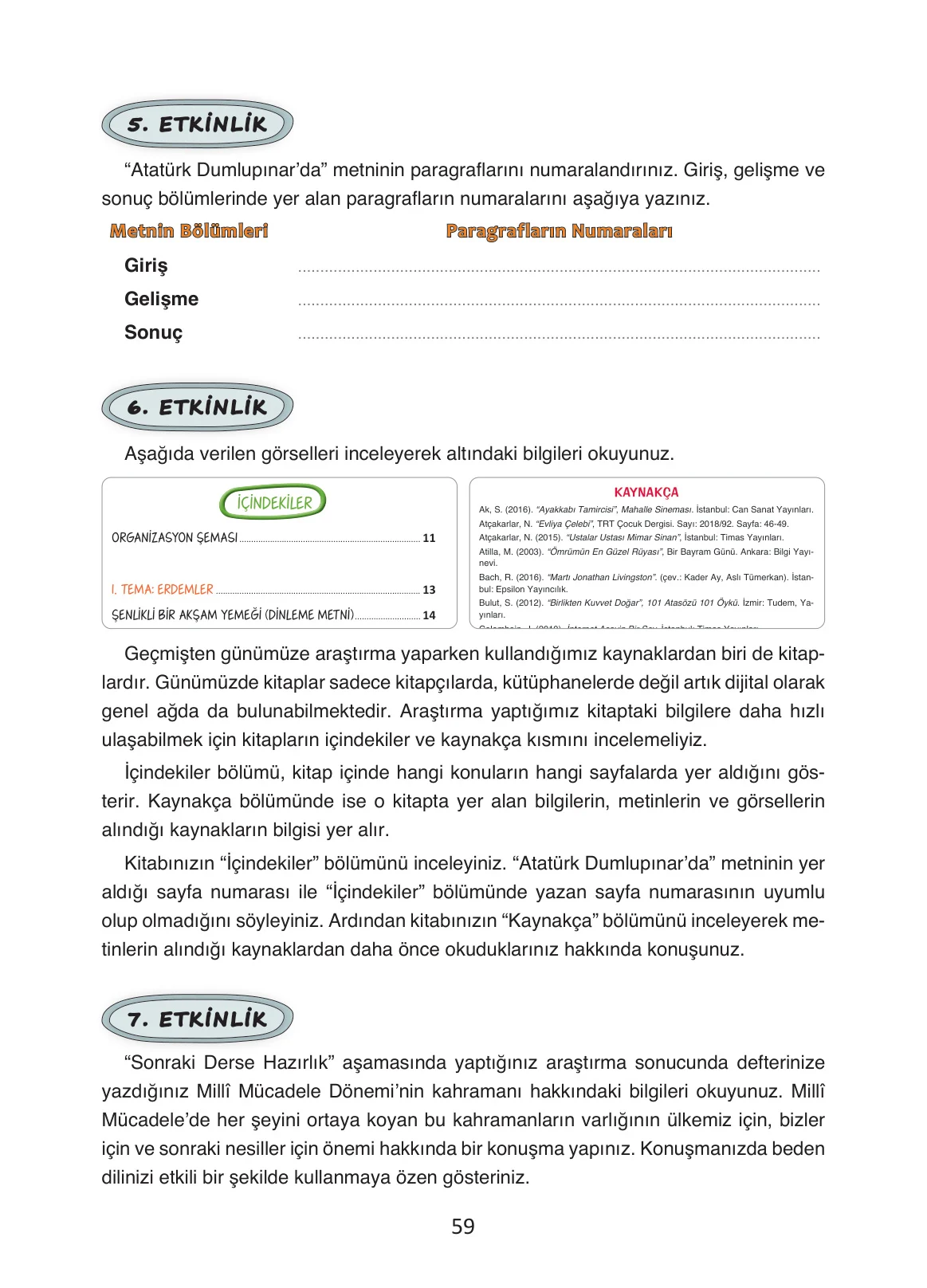 4. Sınıf Türkçe Ders Kitabı Cevapları Ada Yayınları Sayfa 59