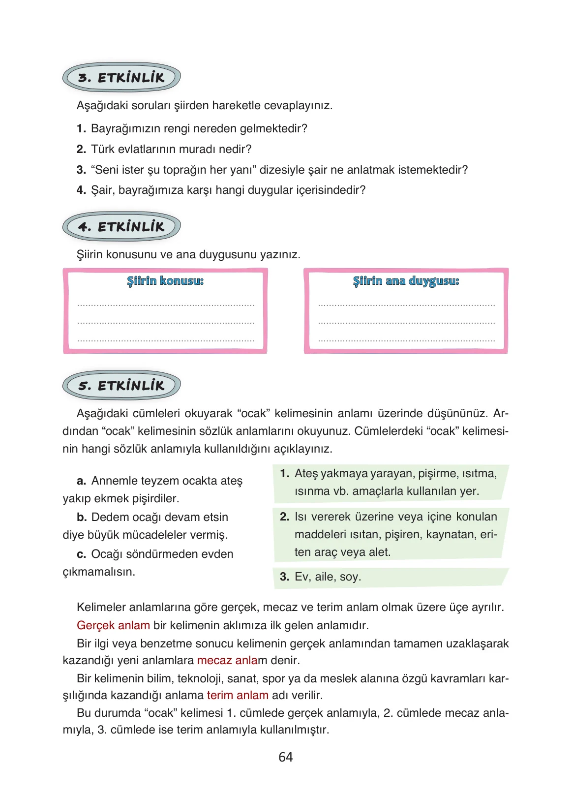 4. Sınıf Türkçe Ders Kitabı Cevapları Ada Yayınları Sayfa 64
