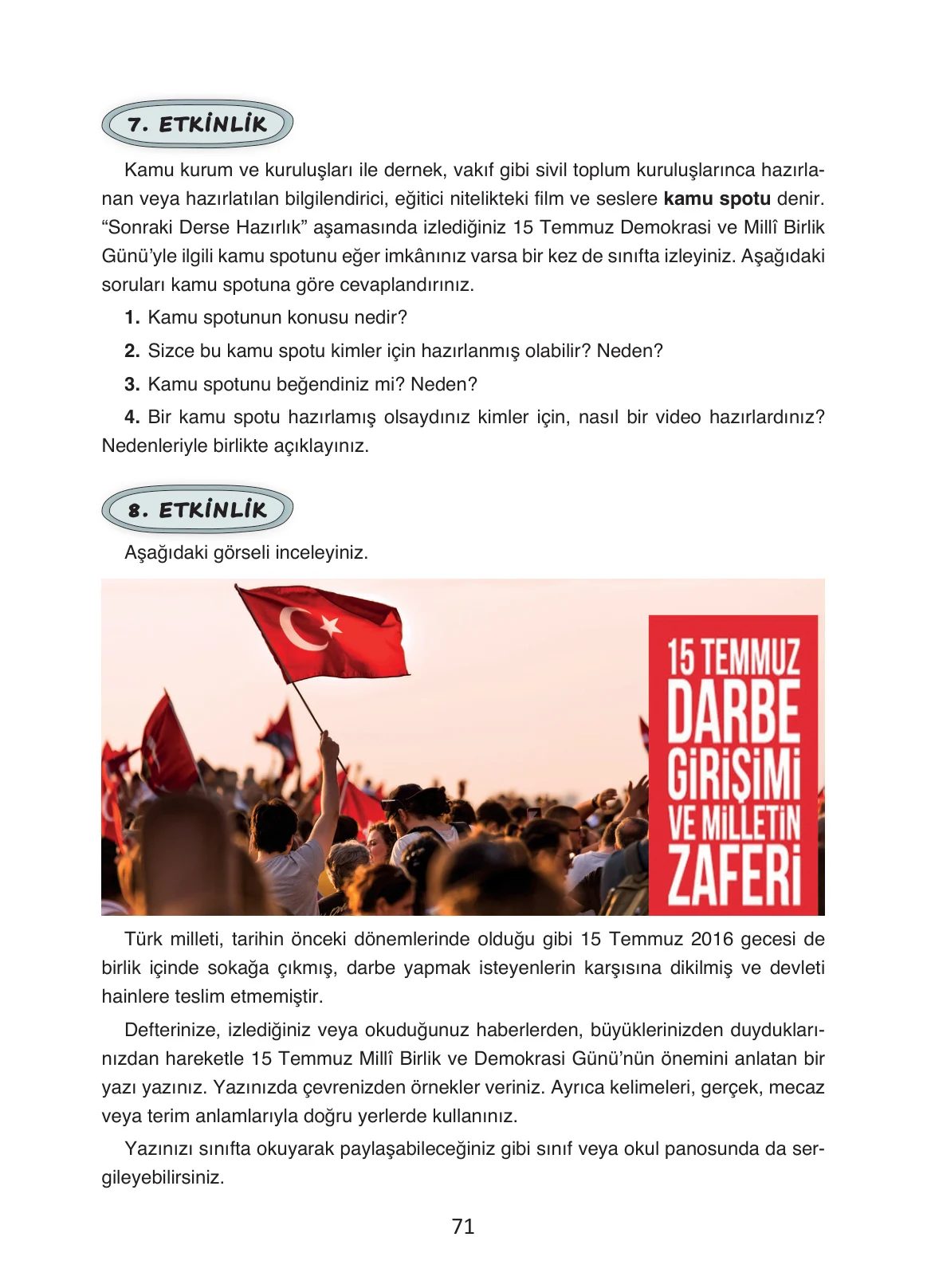 4. Sınıf Türkçe Ders Kitabı Cevapları Ada Yayınları Sayfa 71