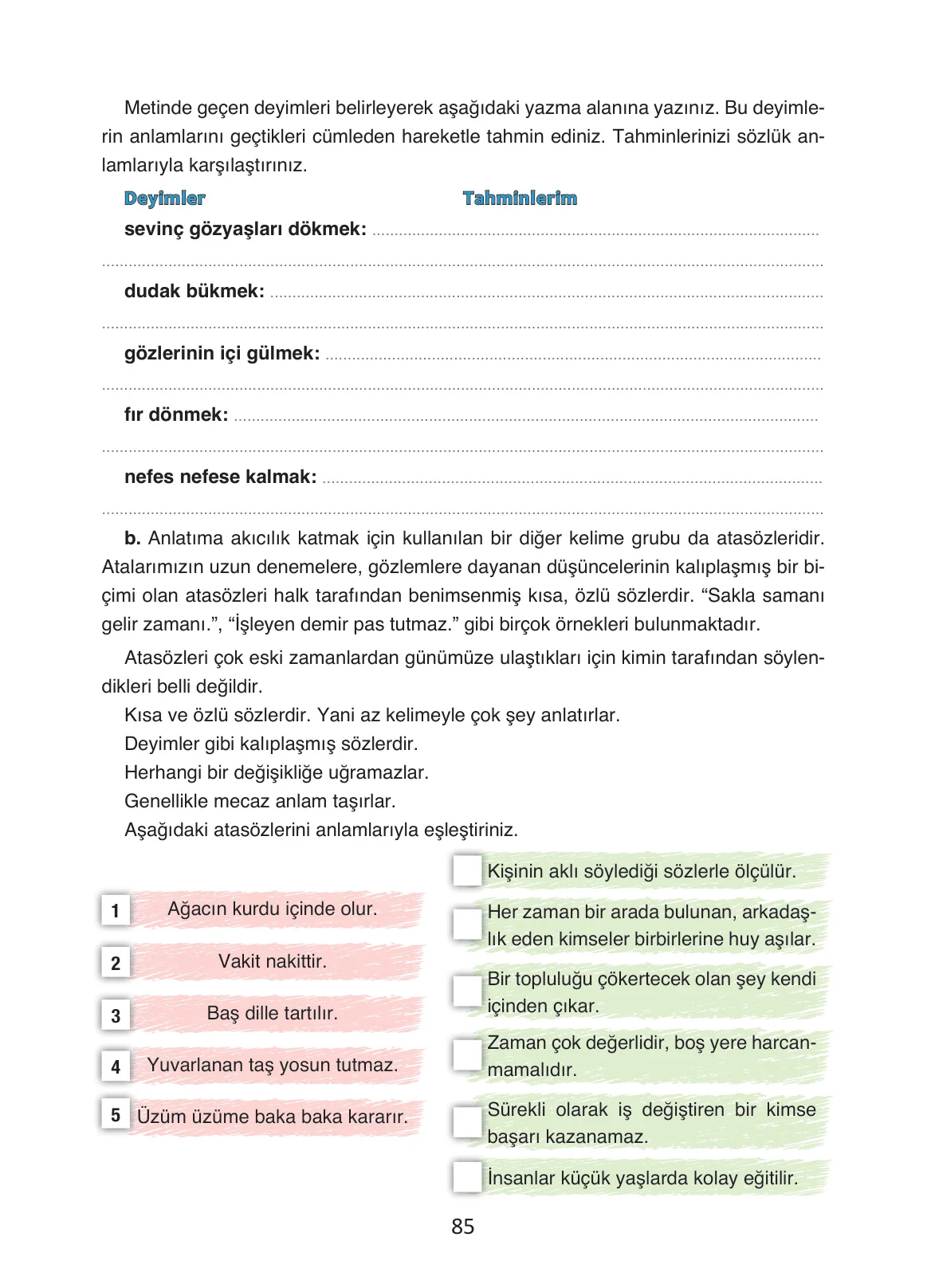 4. Sınıf Türkçe Ders Kitabı Cevapları Ada Yayınları Sayfa 85