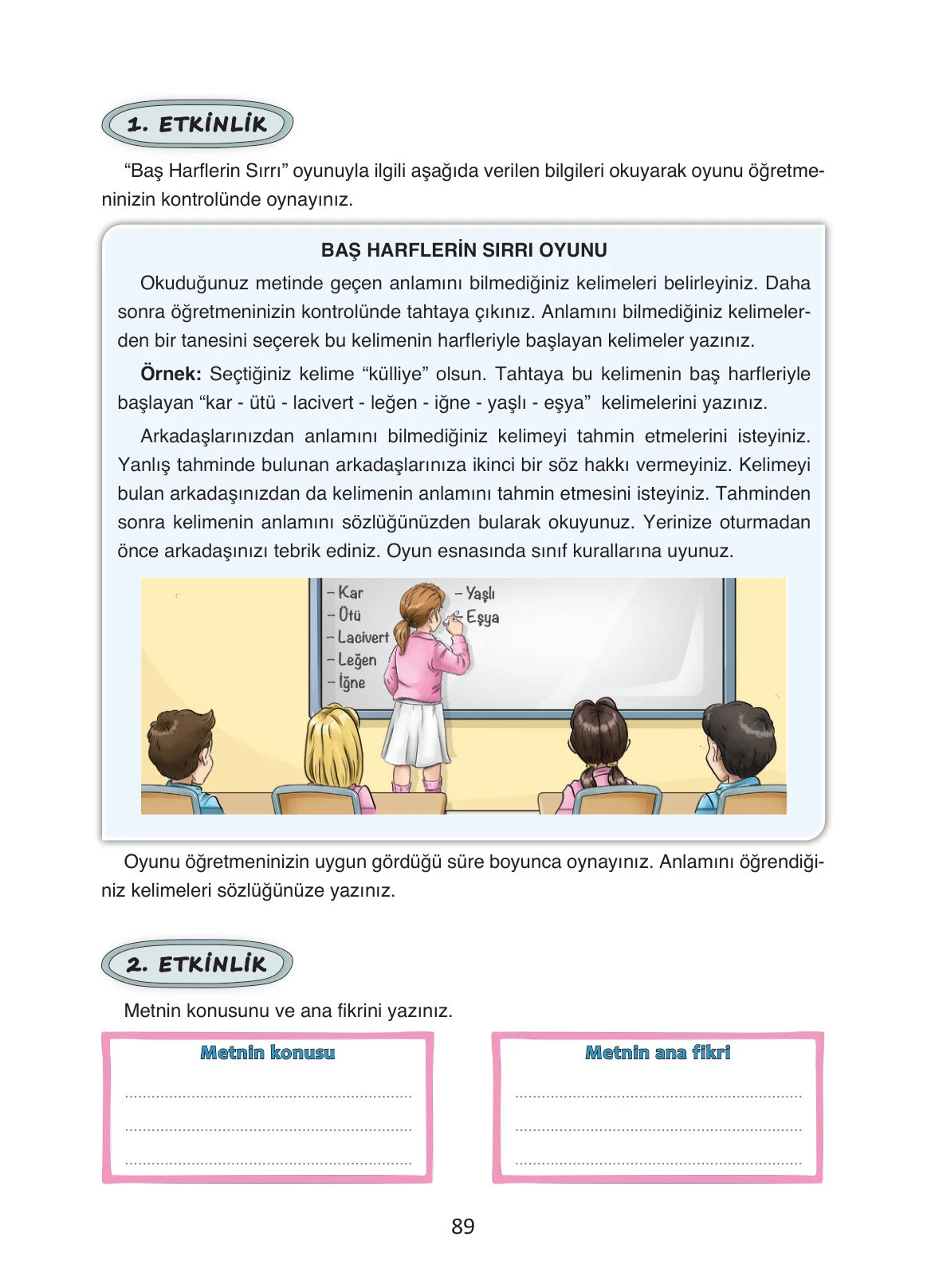 4. Sınıf Türkçe Ders Kitabı Cevapları Ada Yayınları Sayfa 89