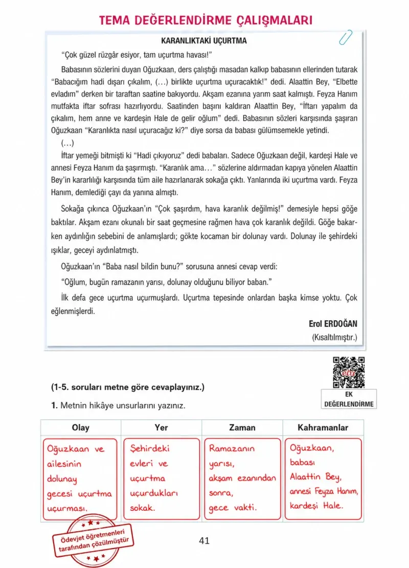 4. Sınıf Türkçe Ders Kitabı Cevapları Ada Yayınları Sayfa 41 Çözüm Görseli