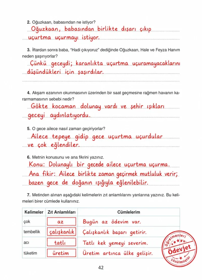 4. Sınıf Türkçe Ders Kitabı Cevapları Ada Yayınları Sayfa 42 Çözüm Görseli