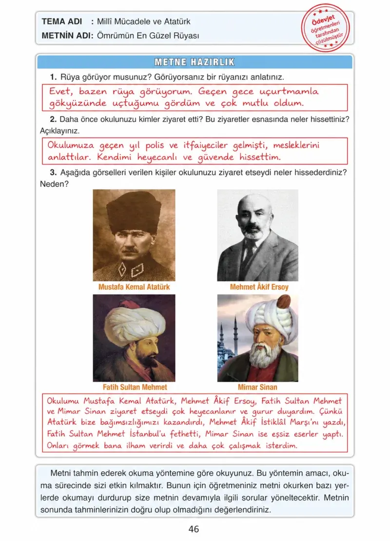 4. Sınıf Türkçe Ders Kitabı Cevapları Ada Yayınları Sayfa 46 Çözüm Görseli
