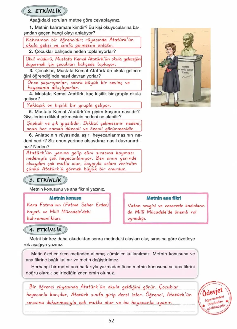 4. Sınıf Türkçe Ders Kitabı Cevapları Ada Yayınları Sayfa 52 Çözüm Görseli