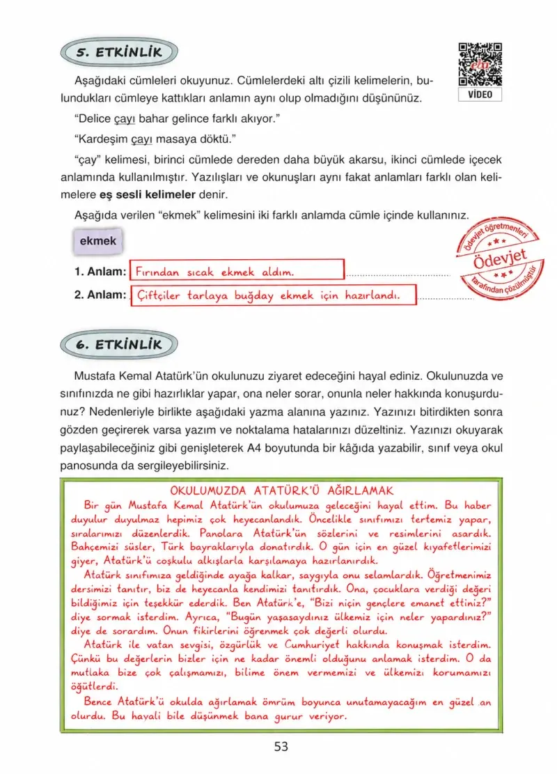 4. Sınıf Türkçe Ders Kitabı Cevapları Ada Yayınları Sayfa 53 Çözüm Görseli