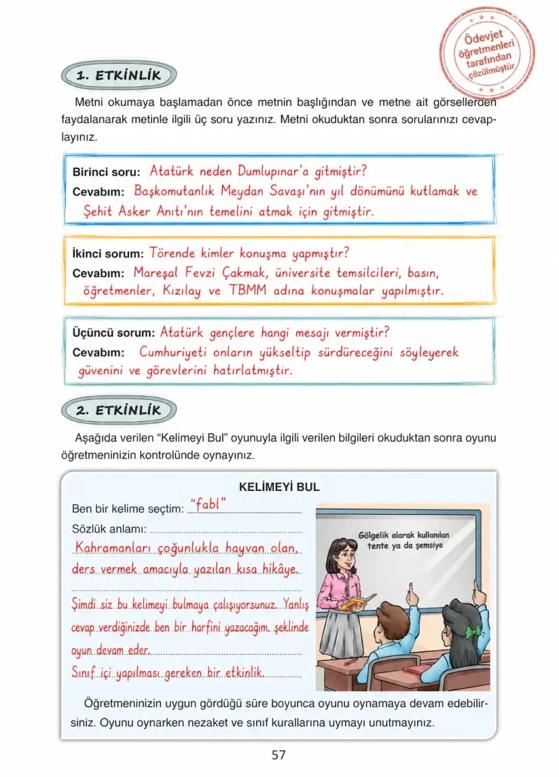 4. Sınıf Türkçe Ders Kitabı Cevapları Ada Yayınları Sayfa 57 Çözüm Görseli