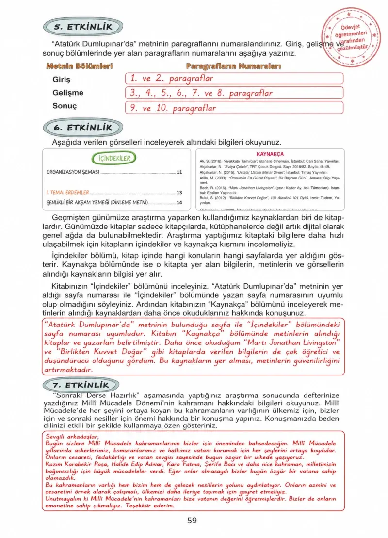 4. Sınıf Türkçe Ders Kitabı Cevapları Ada Yayınları Sayfa 59 Çözüm Görseli