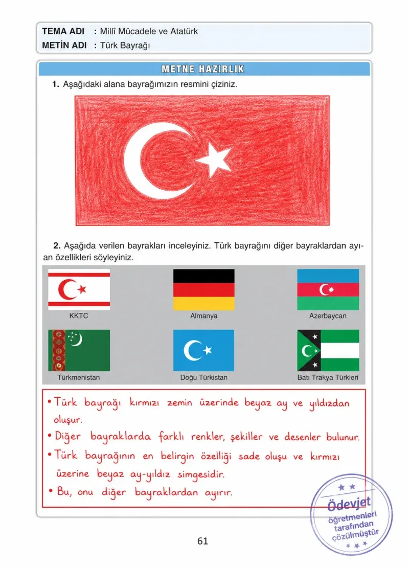 4. Sınıf Türkçe Ders Kitabı Cevapları Ada Yayınları Sayfa 61 Çözüm Görseli