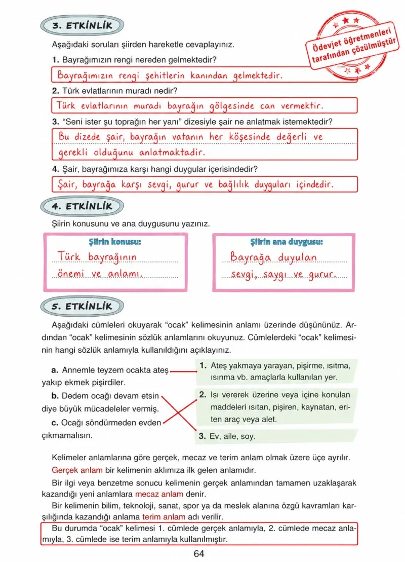 4. Sınıf Türkçe Ders Kitabı Cevapları Ada Yayınları Sayfa 64 Çözüm Görseli