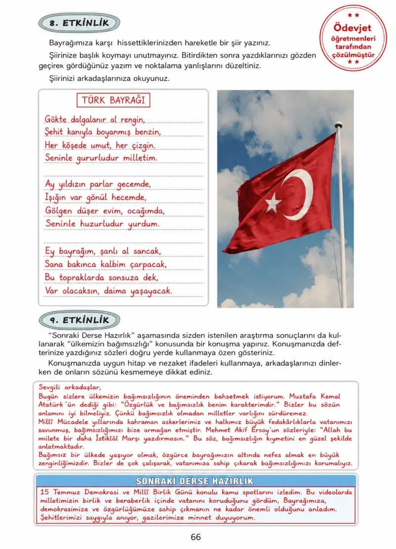 4. Sınıf Türkçe Ders Kitabı Cevapları Ada Yayınları Sayfa 66 Çözüm Görseli