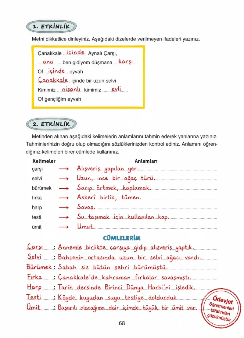 4. Sınıf Türkçe Ders Kitabı Cevapları Ada Yayınları Sayfa 68 Çözüm Görseli