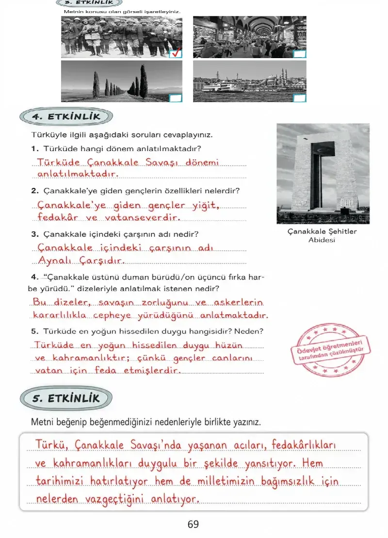 4. Sınıf Türkçe Ders Kitabı Cevapları Ada Yayınları Sayfa 69 Çözüm Görseli