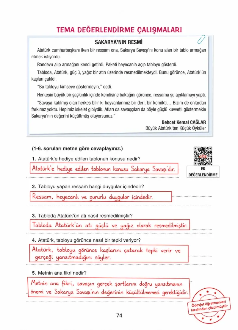 4. Sınıf Türkçe Ders Kitabı Cevapları Ada Yayınları Sayfa 74 Çözüm Görseli