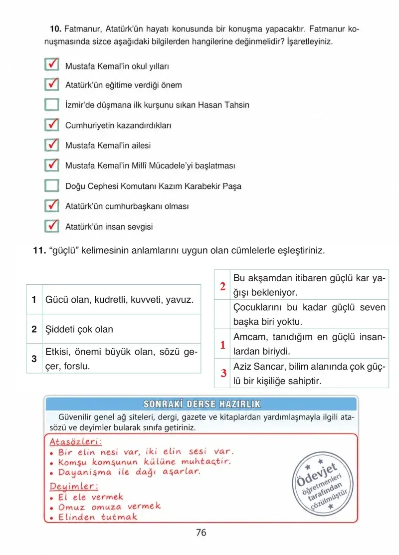 4. Sınıf Türkçe Ders Kitabı Cevapları Ada Yayınları Sayfa 76 Çözüm Görseli